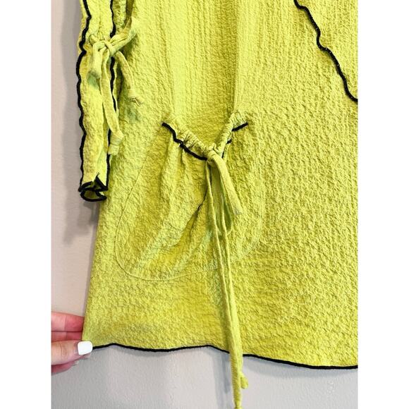Ali Miles Bright Lime Green Black Trim Gauzy Tunic Slouchy Size Medium - Picture 6 of 13